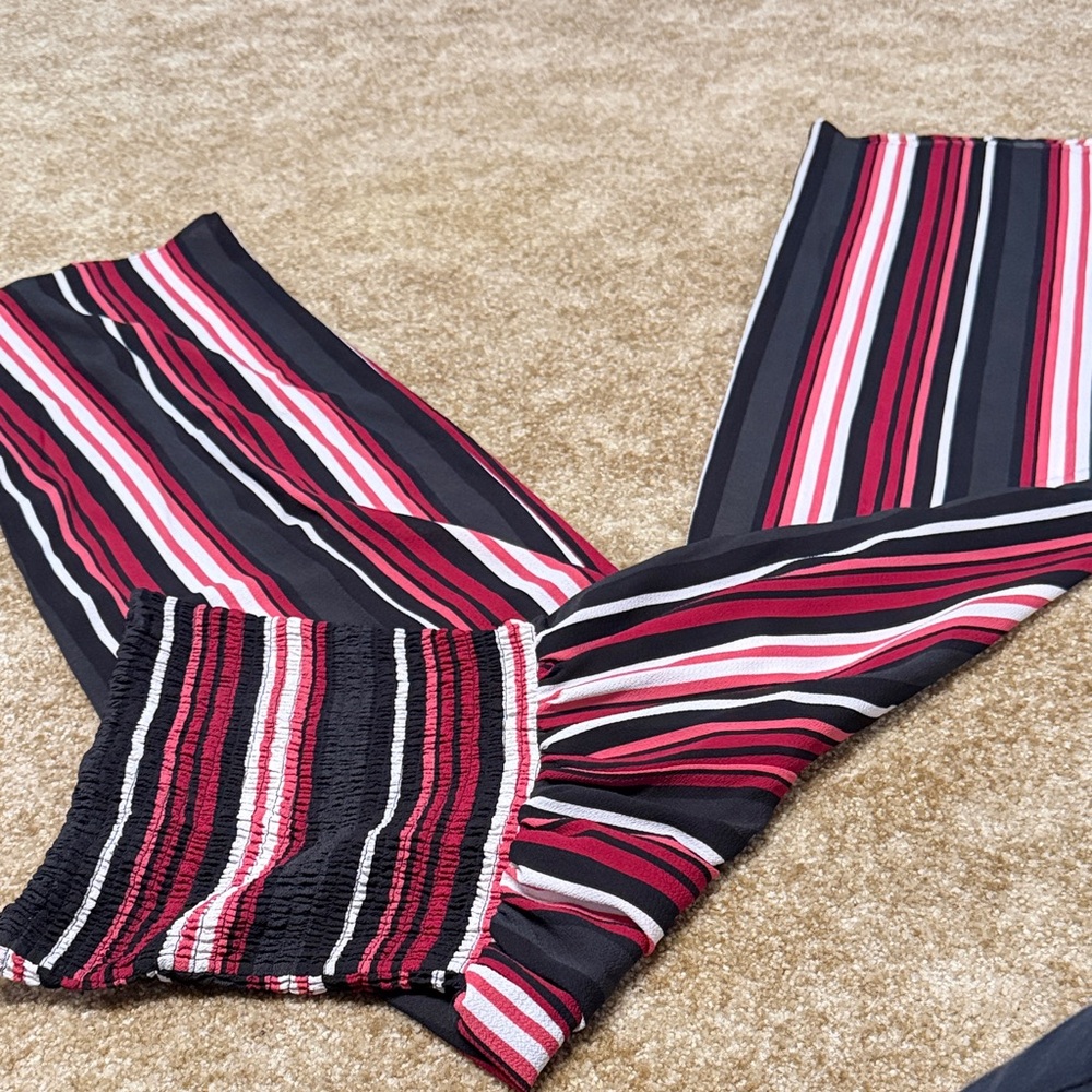 Elegant Striped Jumpsuit in Red, Black, and White